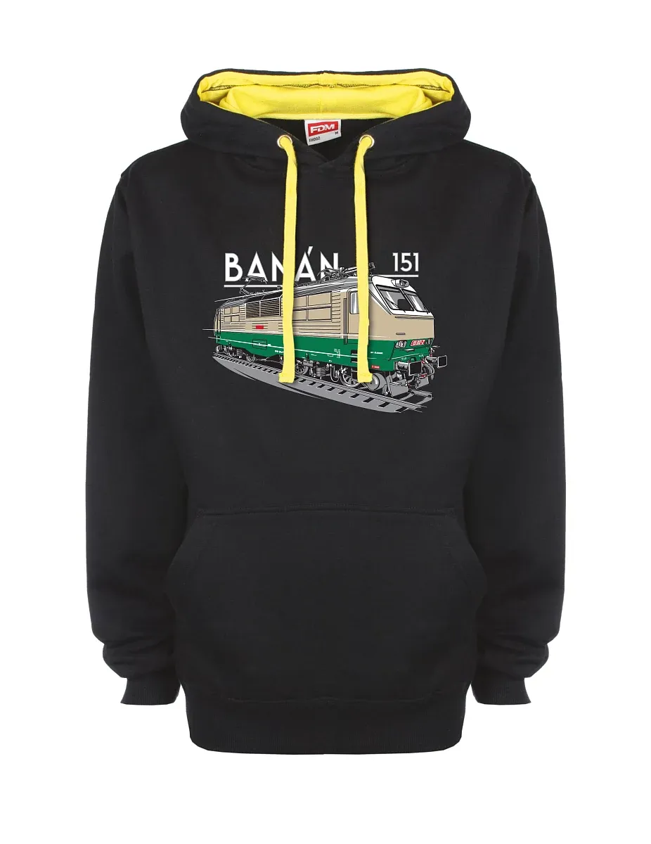 Gelb-schwarzes Sweatshirt mit Elektrolokomotive 151 "Banane"