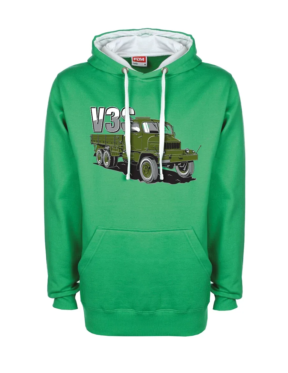 Weiß-grünes Sweatshirt LKW V3S Flachbett-LKW