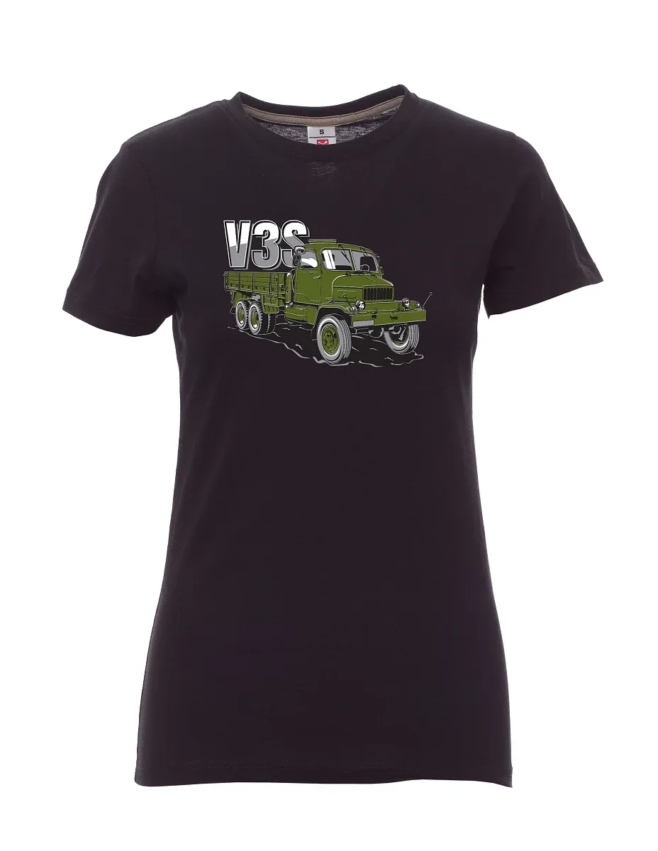 Schwarzes T-Shirt für Damen LKW V3S Flachbett-LKW