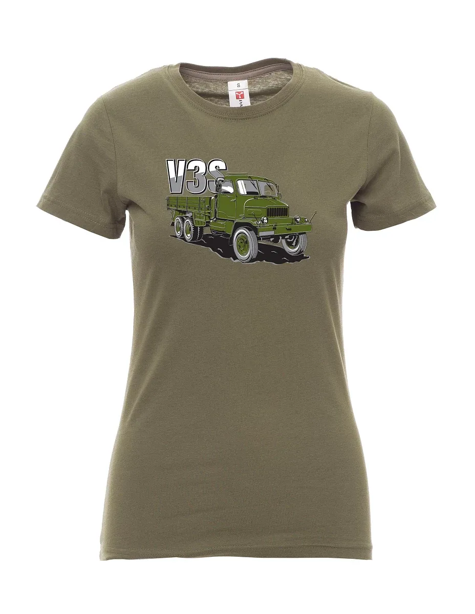 Khaki T-Shirt für Damen LKW V3S Flachbett-LKW