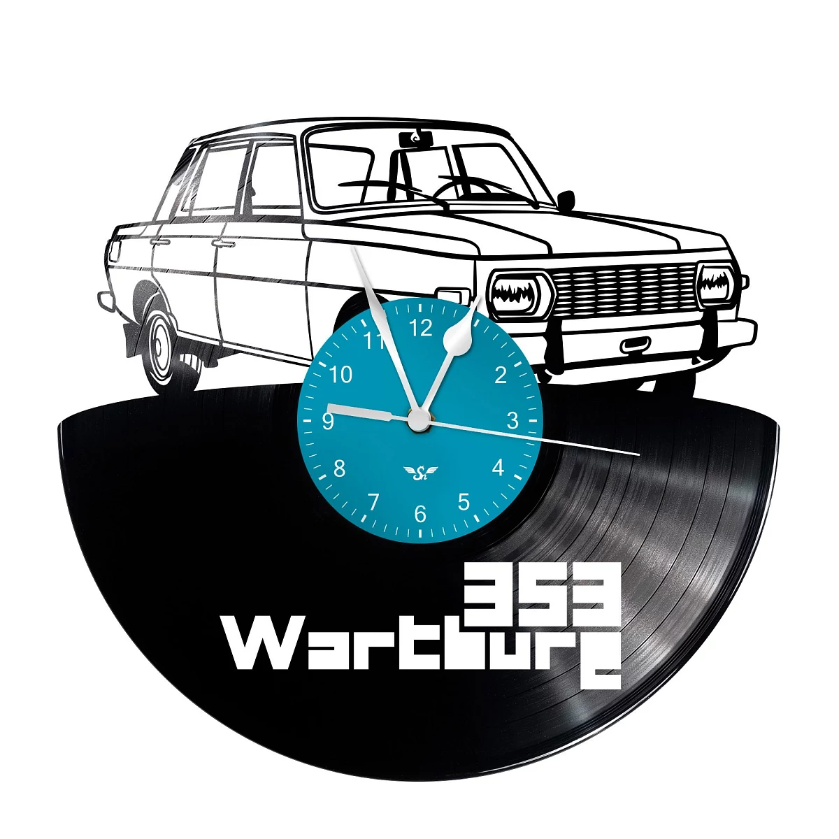 Schallplattenuhr mit Wartburg 353-Motiv