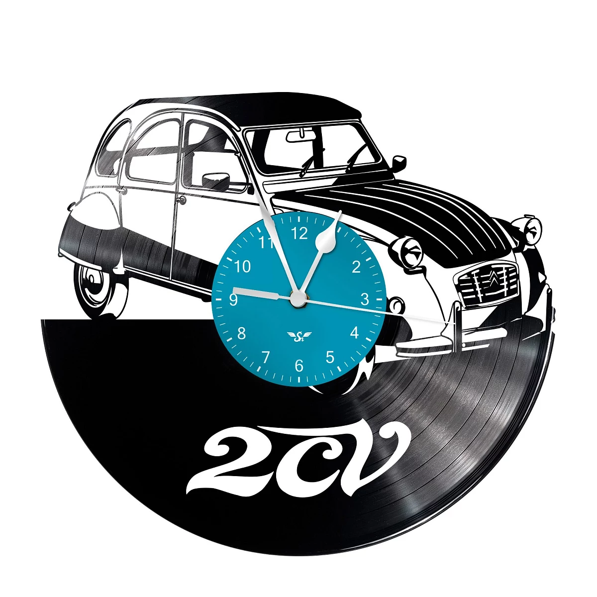 Schallplattenuhr mit 2CV-Motiv