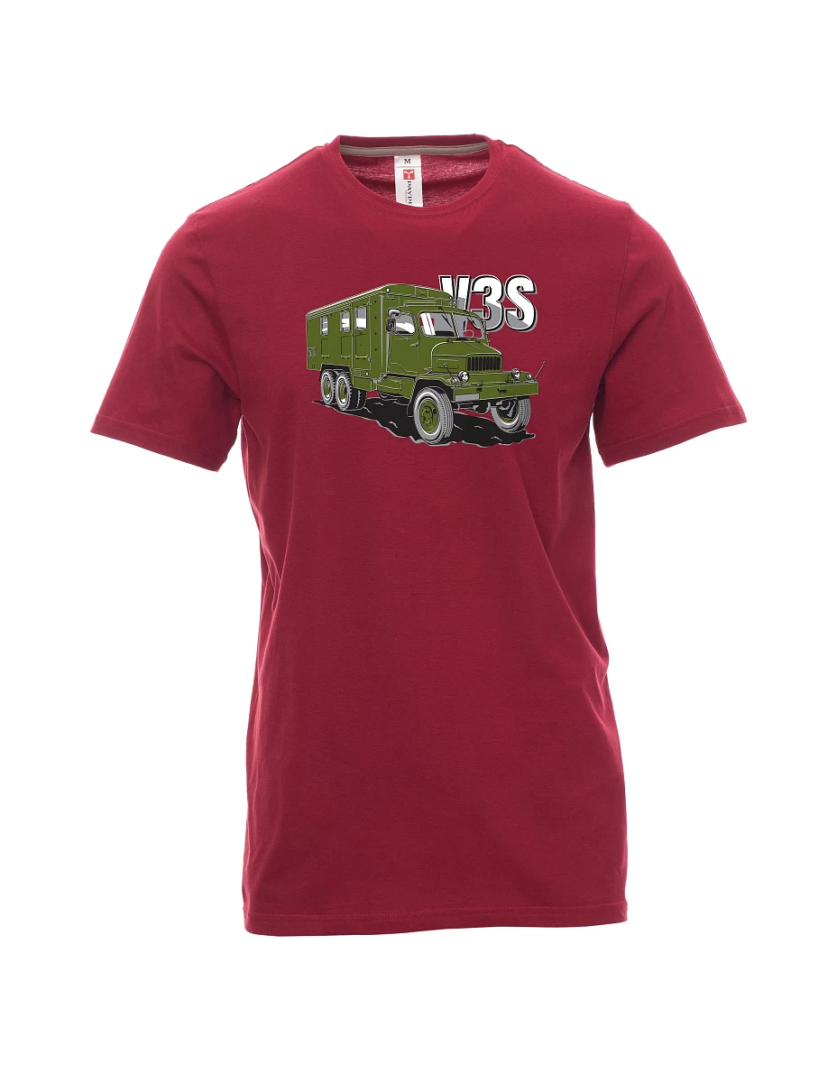 Dunkelrotes T-Shirt für Männer LKW V3S Kabinett