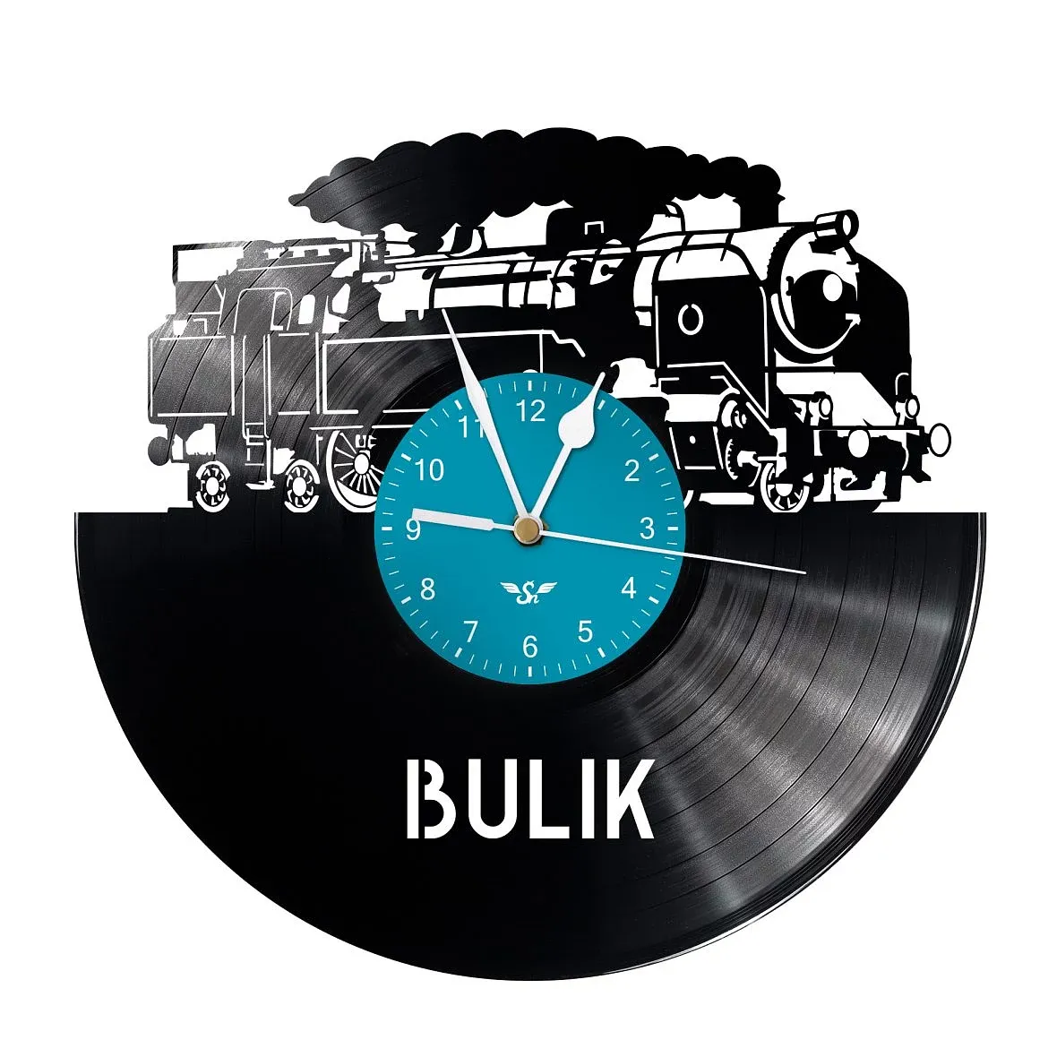 Schallplattenuhr mit Lokomotive 464-Motiv