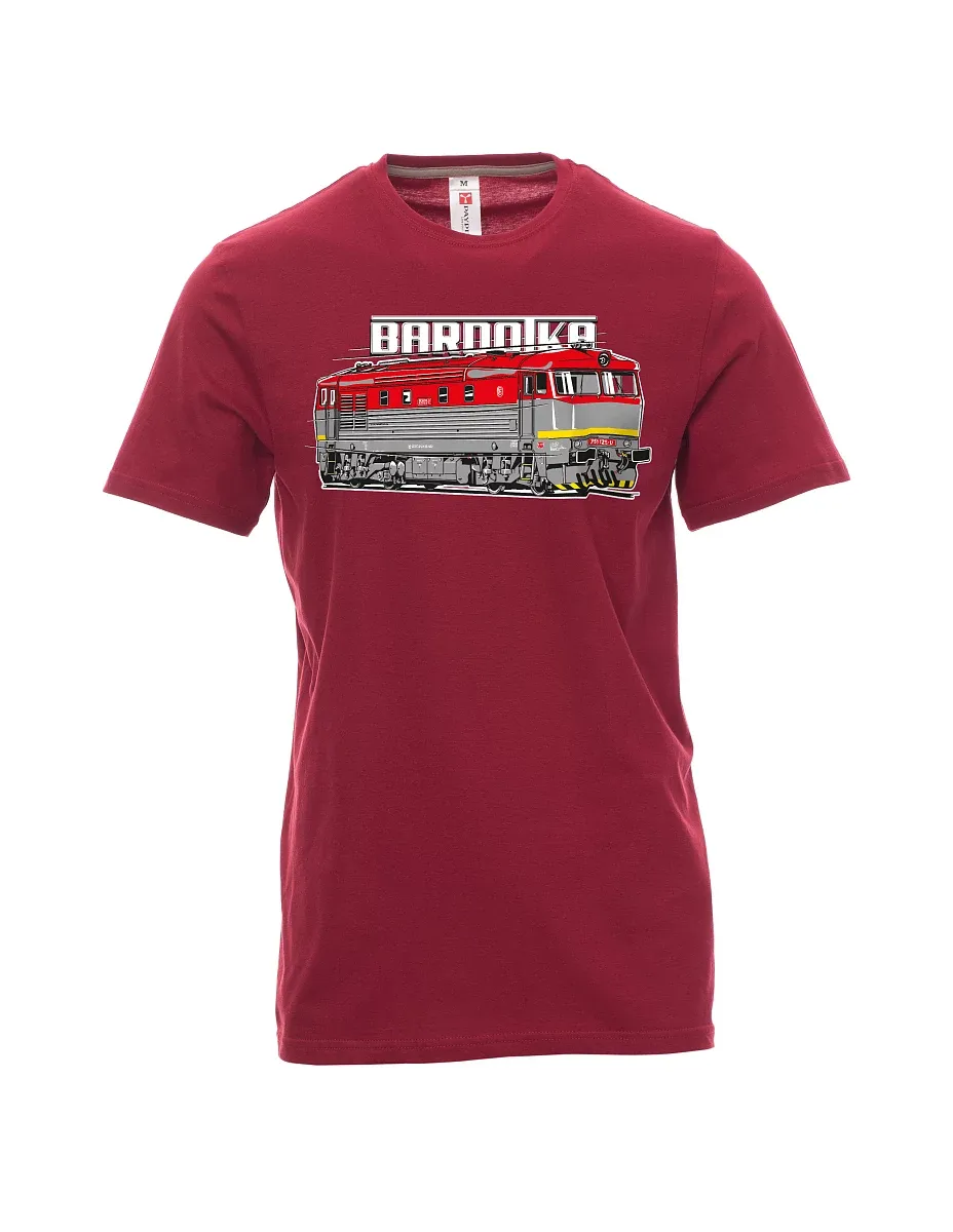 Dunkelrotes T-Shirt für Männer Lokomotive Bardotka