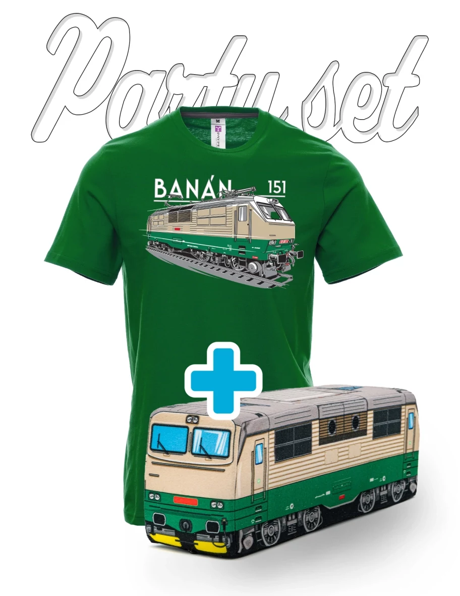 Party-Set T-Shirts mit Plüschtier zum Motiv des Elektrolokomotive 151 „Banane“