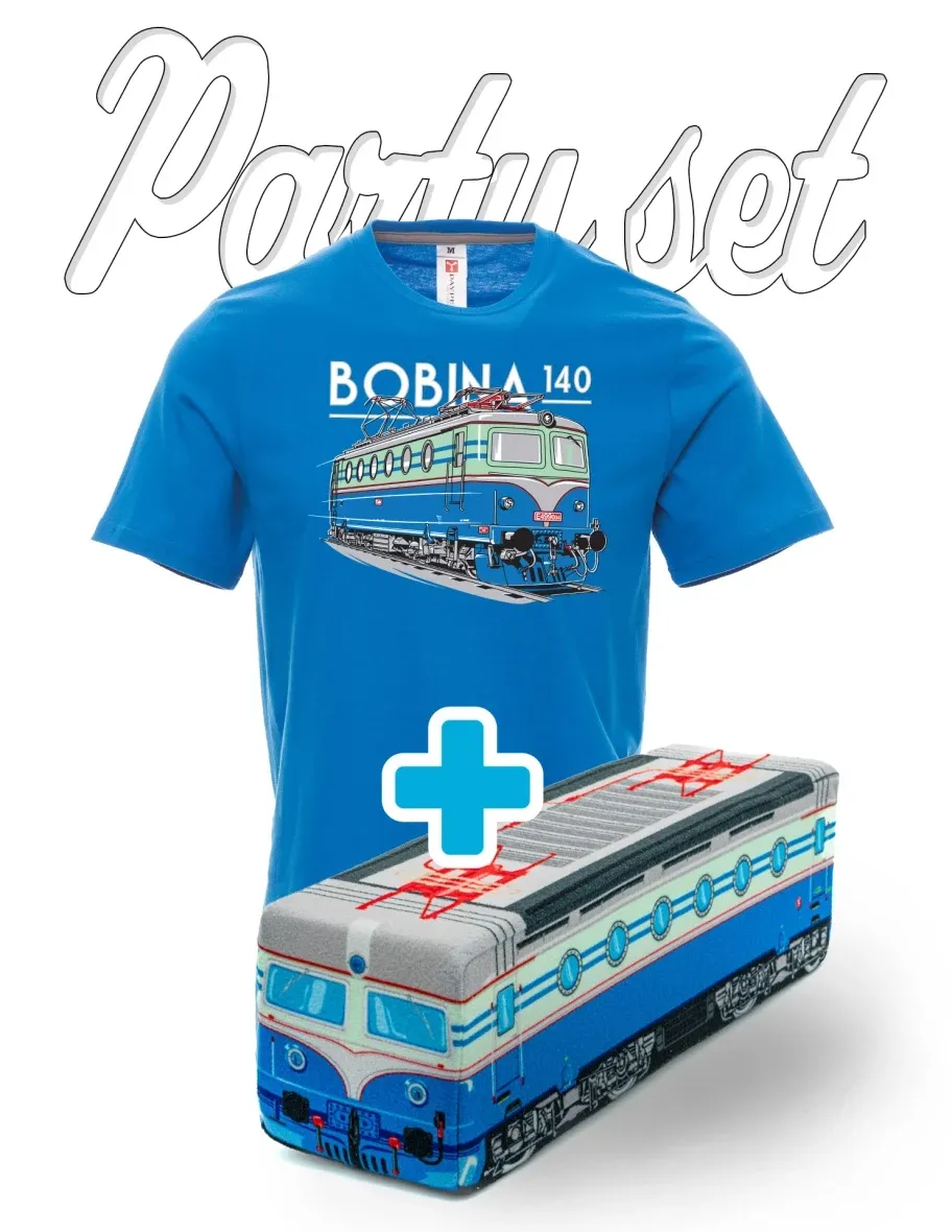 Party-Set T-Shirts mit Plüschtier zum Motiv des Lokomotive 140 „Bobina“