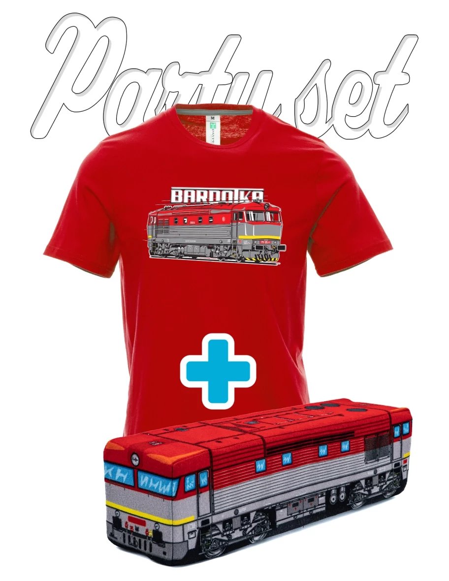 Party-Set T-Shirts mit Plüschtier zum Motiv der Lokomotive 751 "Bardotka"