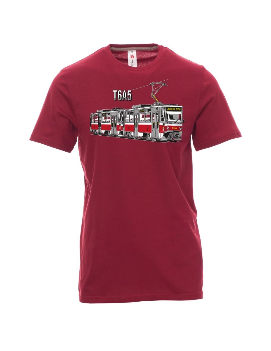 Dunkelrotes T-Shirt für Männer Straßenbahn T6A5