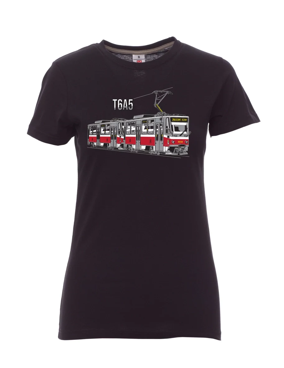 Schwarzes T-Shirt für Damen Straßenbahn T6A5