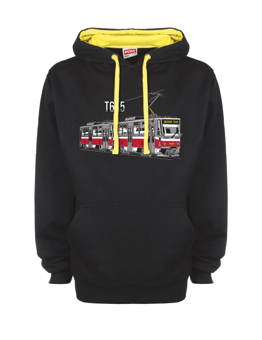 Gelb-schwarzes Sweatshirt mit Straßenbahn T6A5