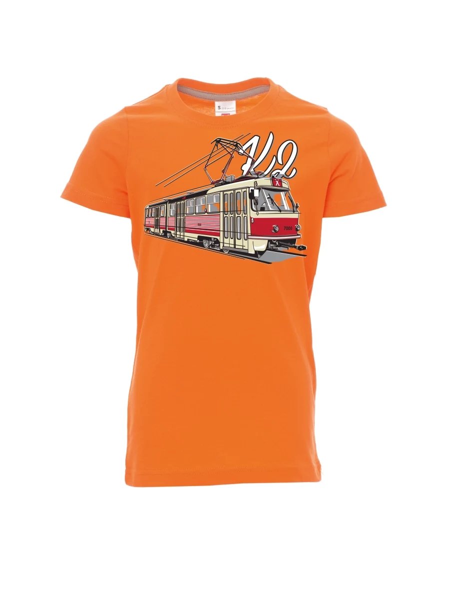 Orange Kinder T-Shirt Straßenbahn K2