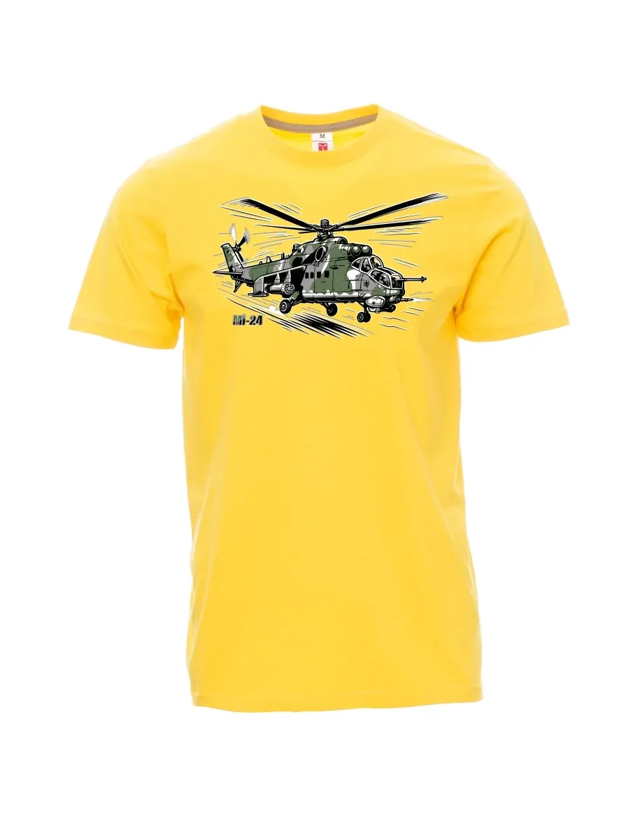 Gelbes T-Shirt für Männer Hubschrauber Mi-24