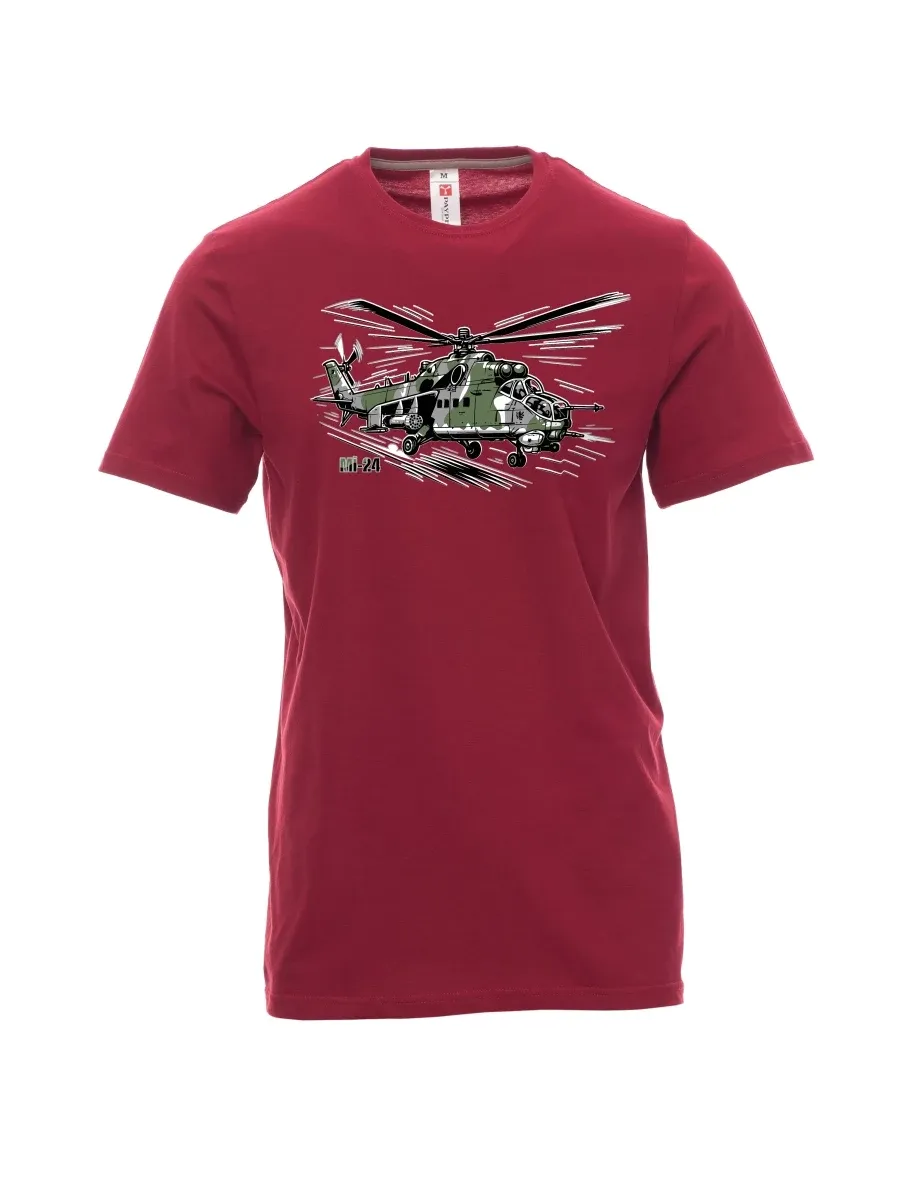 Dunkelrotes T-Shirt für Männer Hubschrauber Mi-24