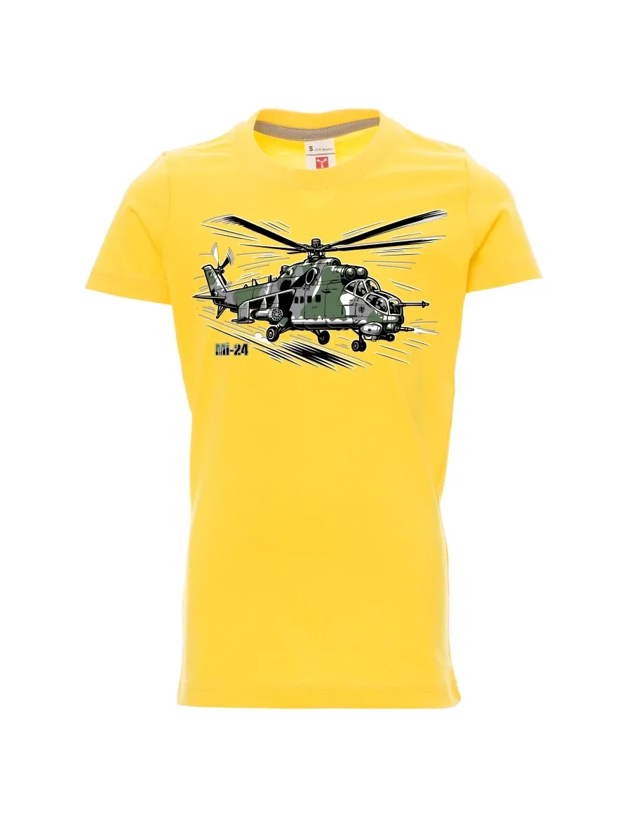 Gelbes Kinder T-Shirt Hubschrauber Mi-24
