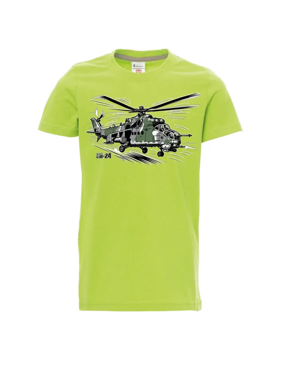 Hellgrünes Kinder T-Shirt Hubschrauber Mi-24