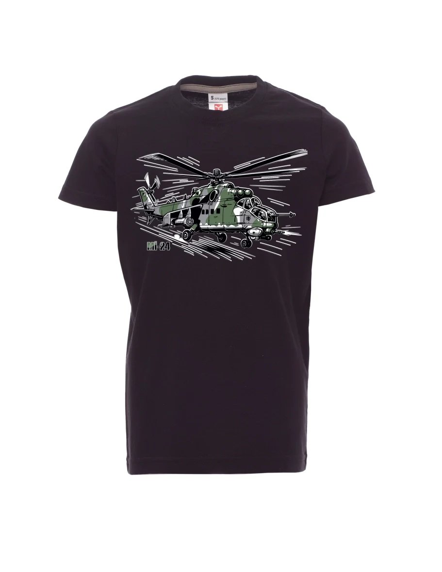 Schwarzes Kinder T-Shirt Hubschrauber Mi-24