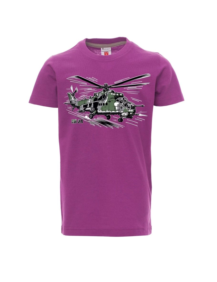 Violett Kinder T-Shirt Hubschrauber Mi-24