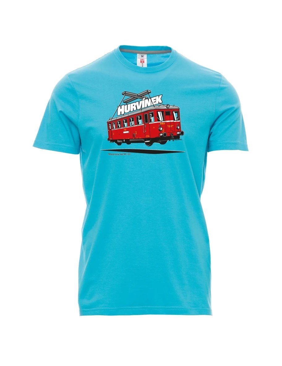 Atoll-blaues T-Shirt für Männer Triebwagen M 131 „Hurvínek“