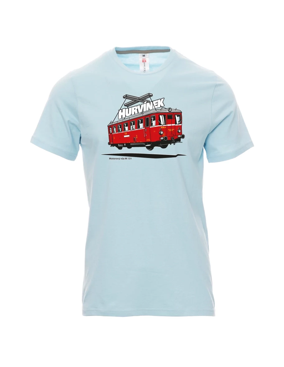 Blassblaues T-Shirt für Männer Triebwagen M 131 „Hurvínek“