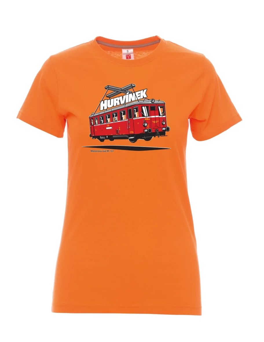 Orange T-Shirt für Damen Triebwagen M 131 „Hurvínek“