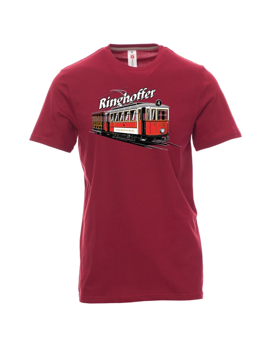 Dunkelrotes T-Shirt für Männer Straßenbahn Ringhoffer