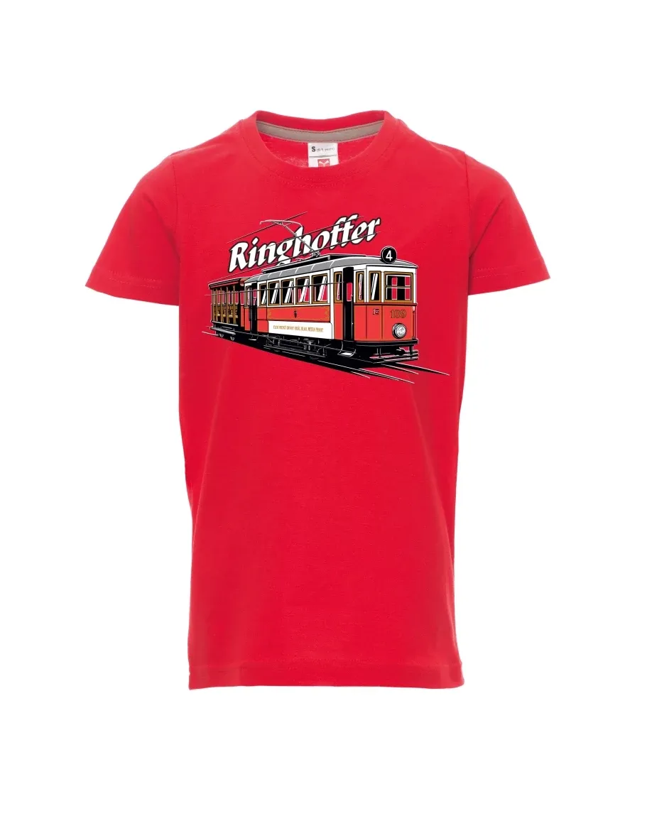 Rotes Kinder T-Shirt Straßenbahn Ringhoffer