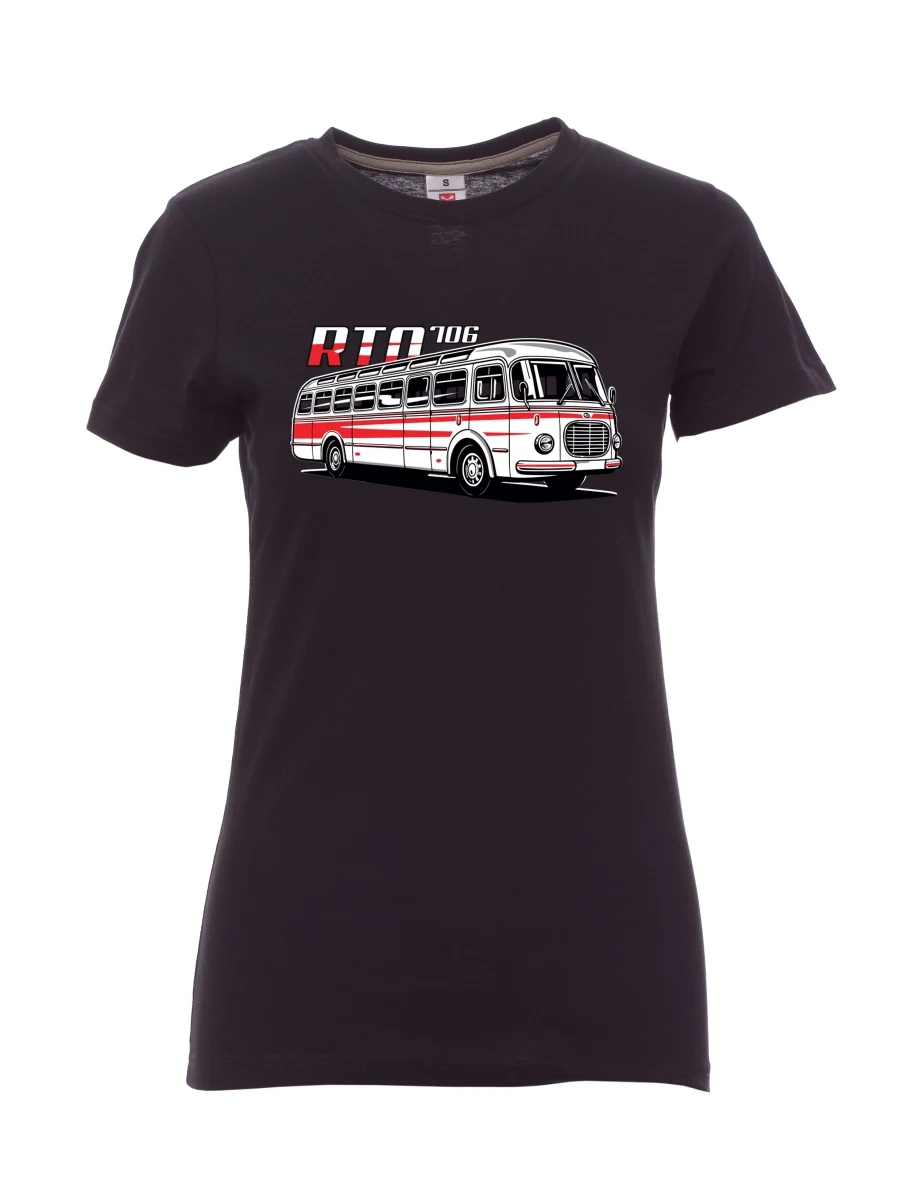 Schwarzes T-Shirt für Damen Autobus RTO 706