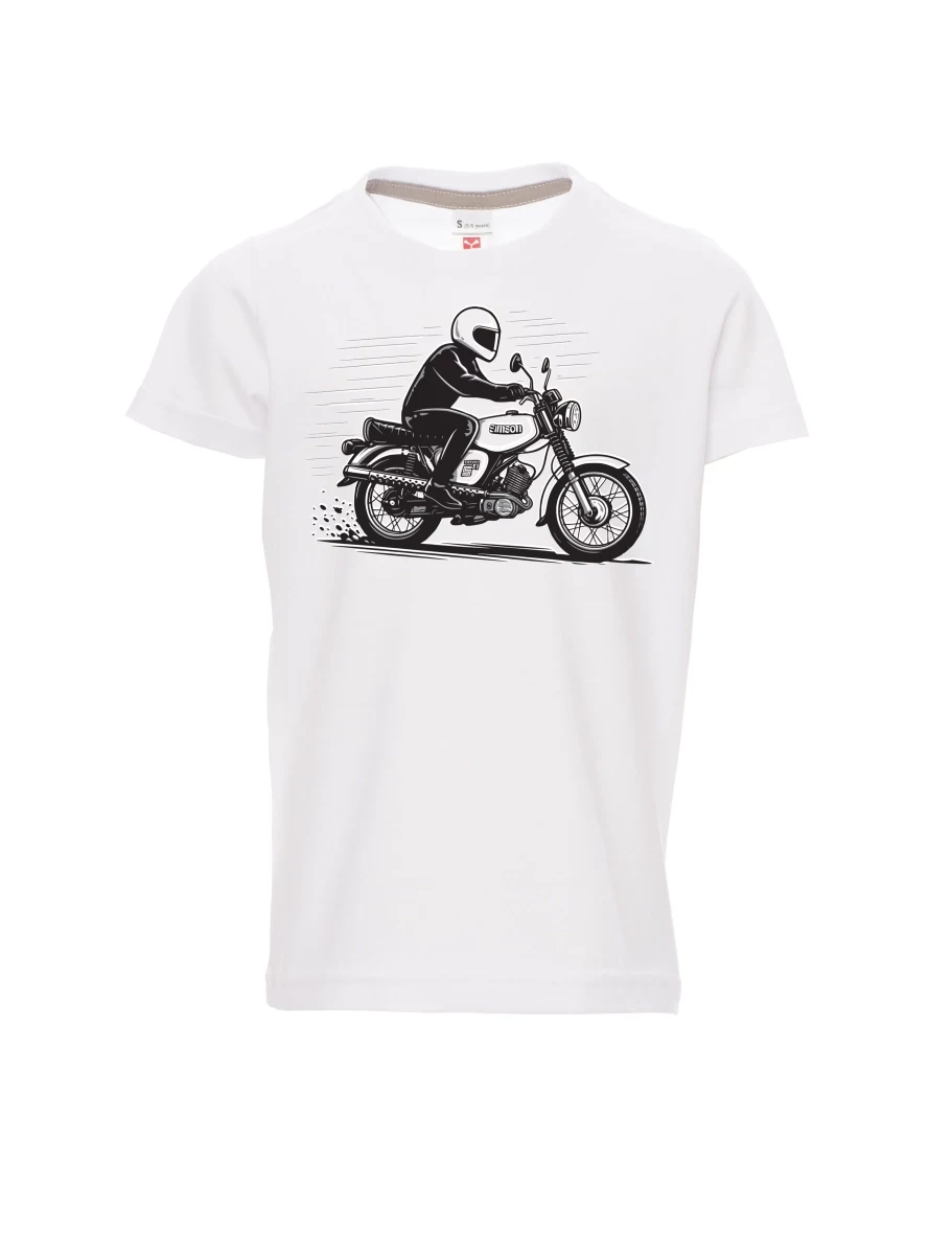Weißes Kinder T-Shirt Motorrad Enduro S51