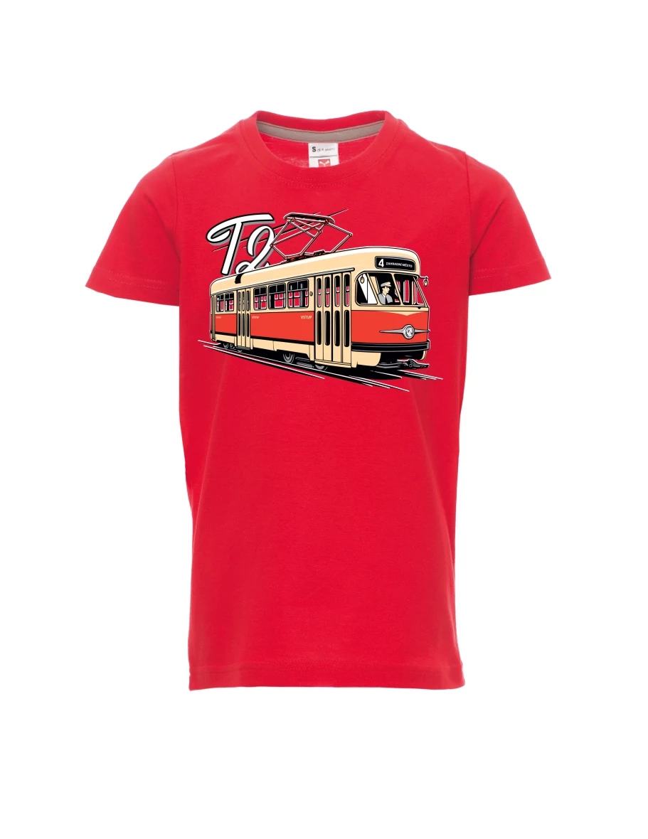 Rotes Kinder T-Shirt Straßenbahn T2
