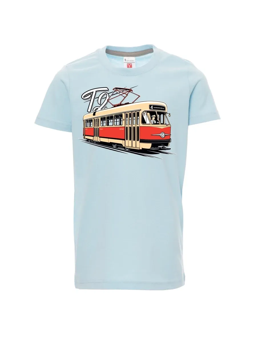 Blassblaues Kinder T-Shirt Straßenbahn T2