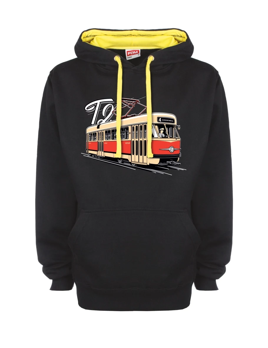 Gelb-schwarzes Sweatshirt mit Straßenbahn T2
