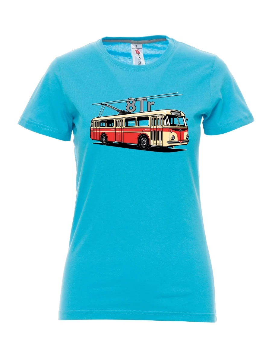 Atoll-blaues T-Shirt für Damen Oberleitungsbus 8Tr