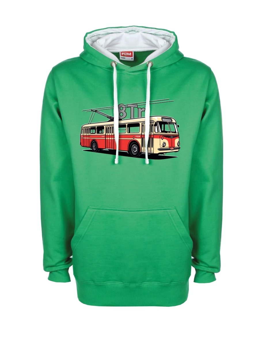 Weiß-grünes Sweatshirt Oberleitungsbus 8Tr