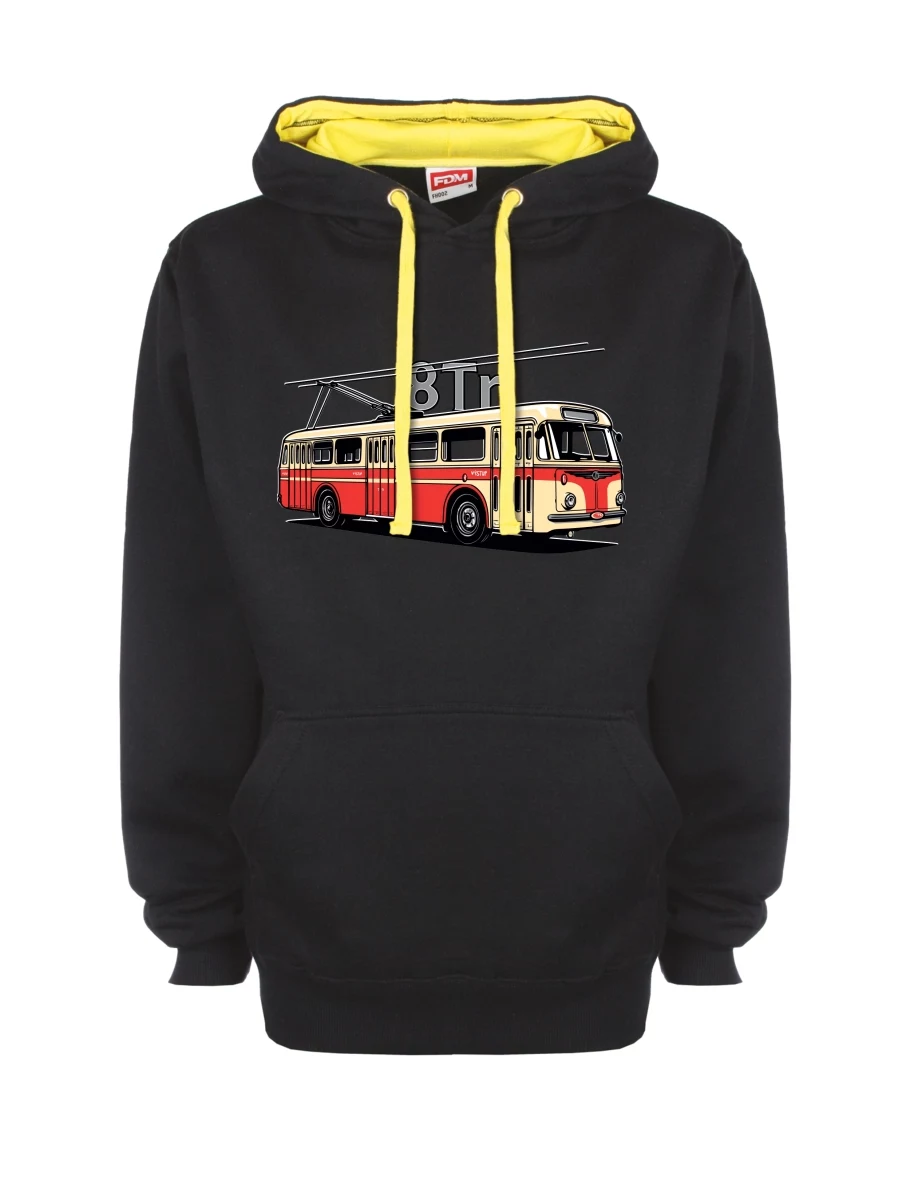 Gelb-schwarzes Sweatshirt mit Oberleitungsbus 8Tr