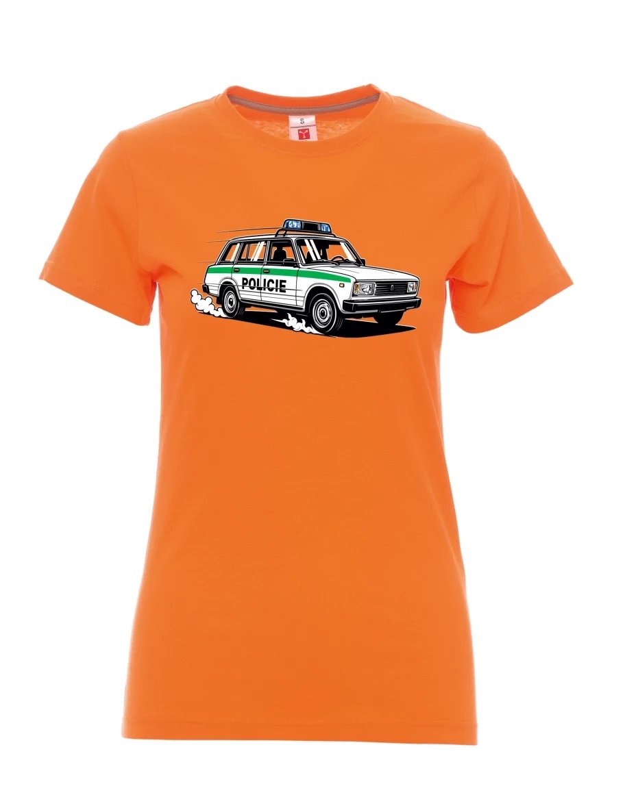 Orange T-Shirt für Damen Automobil VAZ 2104 POLIZEI