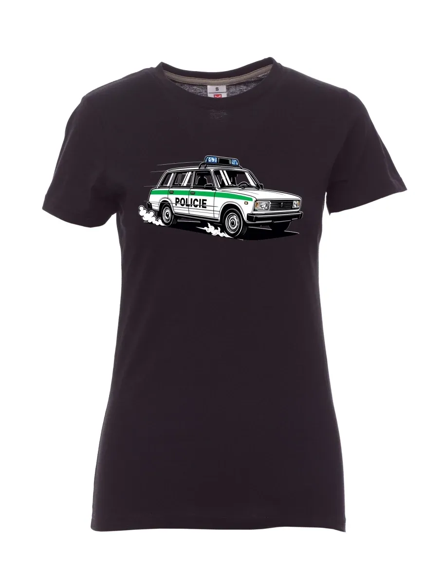 Schwarzes T-Shirt für Damen Automobil VAZ 2104 POLIZEI