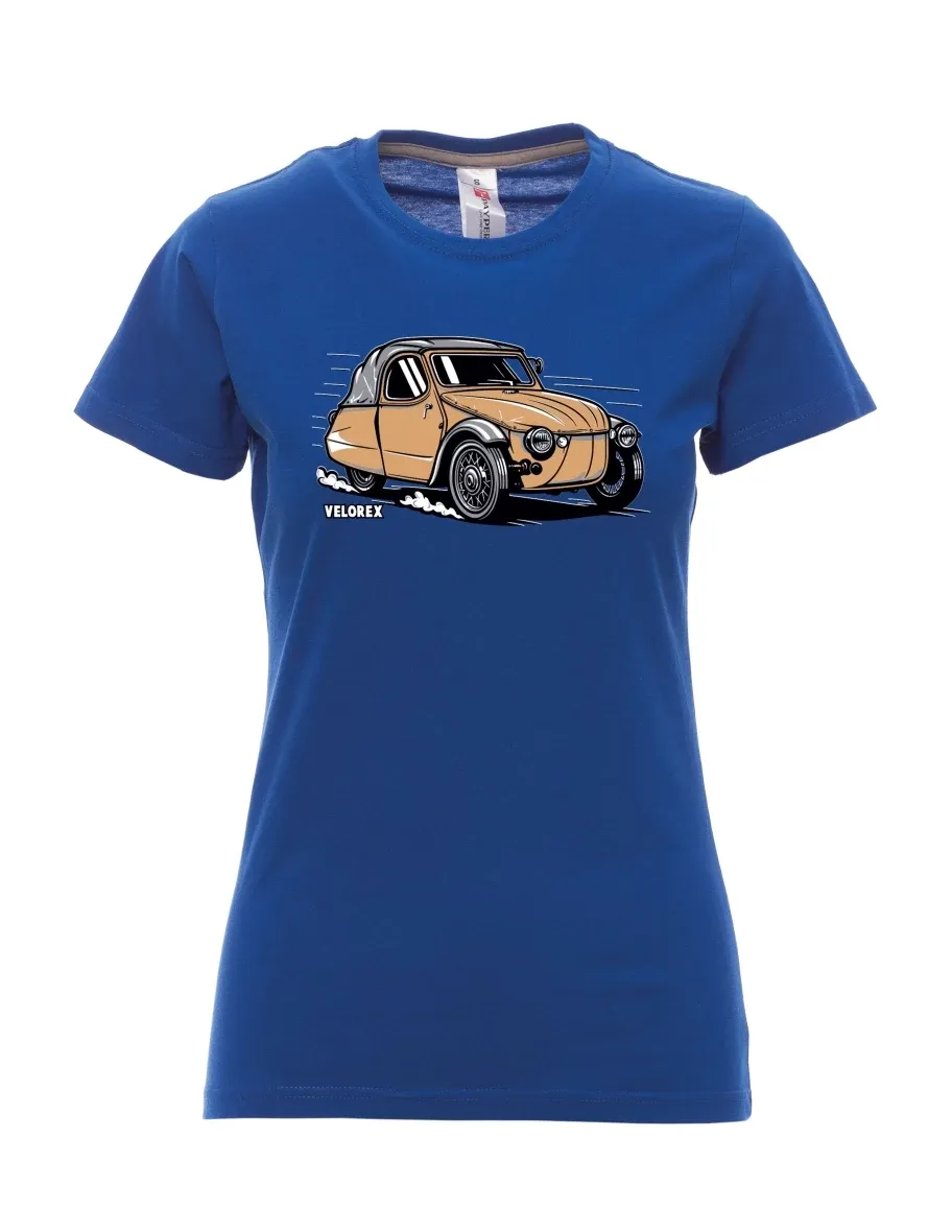 Königsblaues T-Shirt für Damen Automobil Velorex
