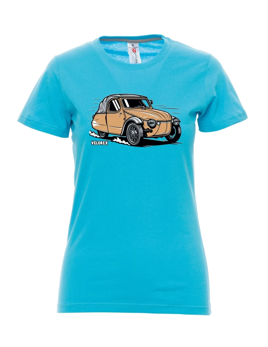 Atoll-blaues T-Shirt für Damen Automobil Velorex