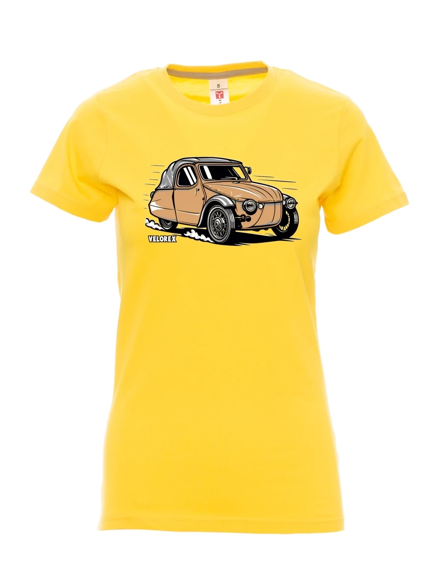 Gelbes T-Shirt für Damen Automobil Velorex