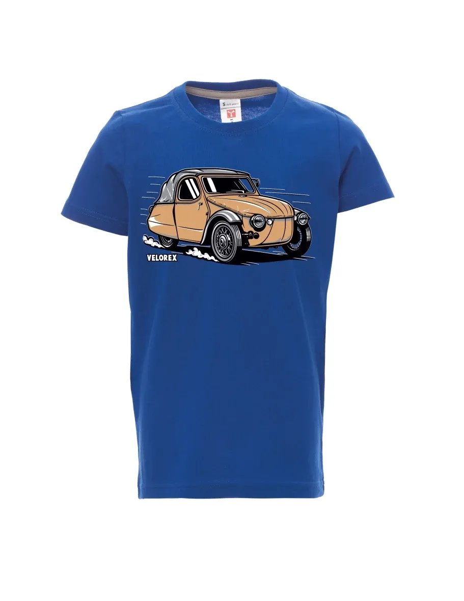 Blaues Kinder T-Shirt Automobil Velorex