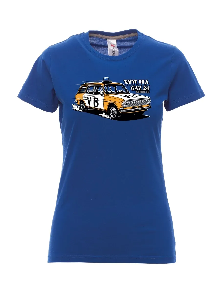 Königsblaues T-Shirt für Damen Automobil Wolga GAZ 24 VB