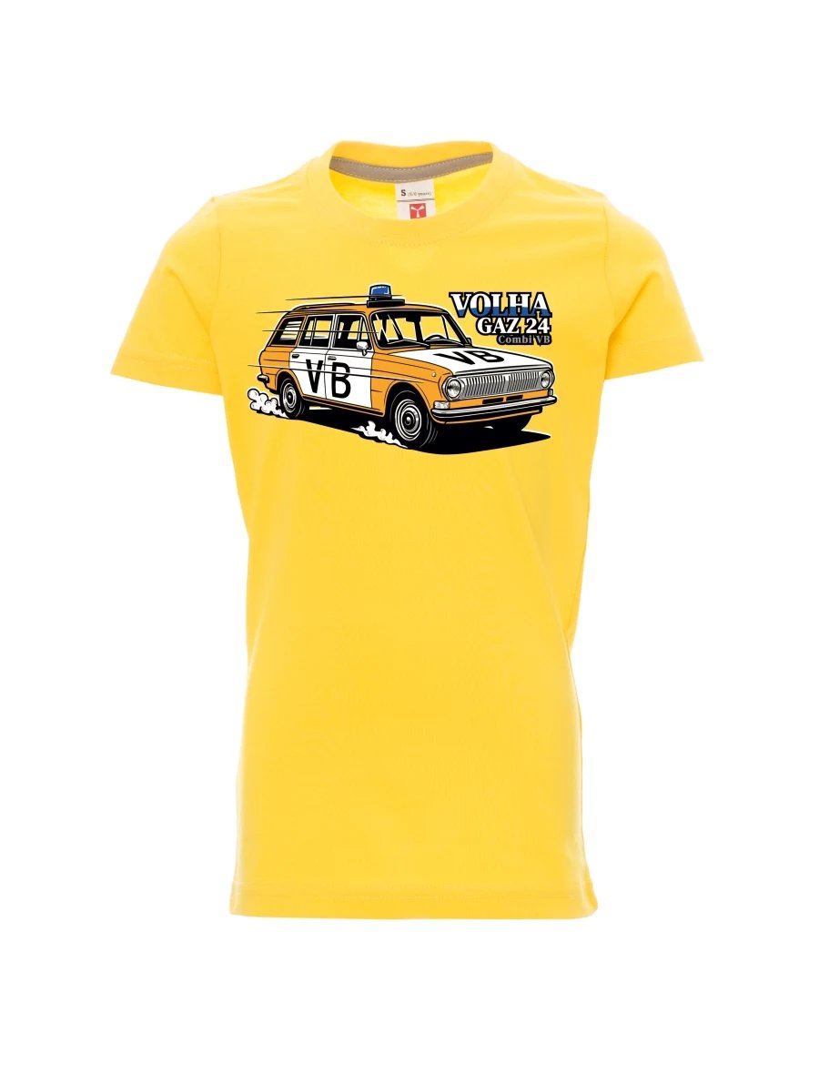 Gelbes Kinder T-Shirt Automobil Wolga GAZ 24 VB