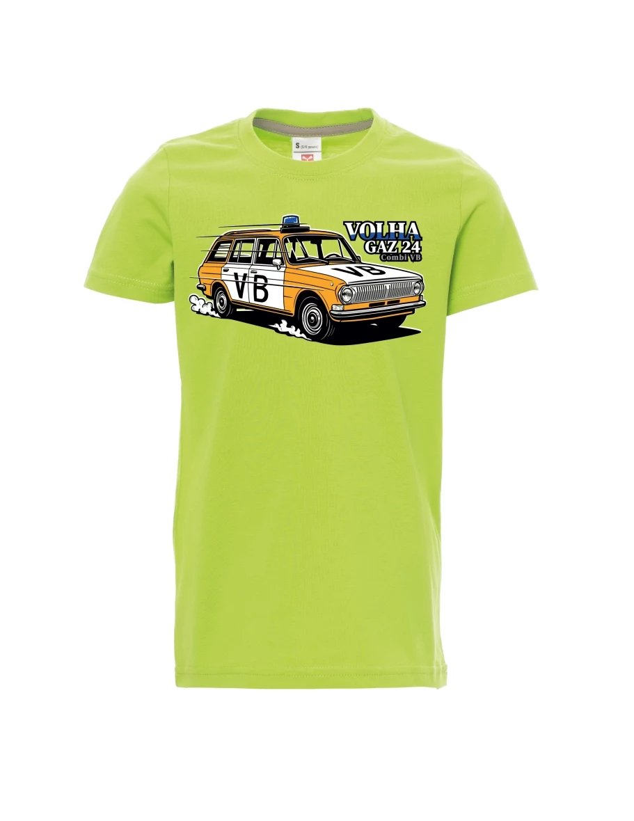 Hellgrünes Kinder T-Shirt Automobil Wolga GAZ 24 VB