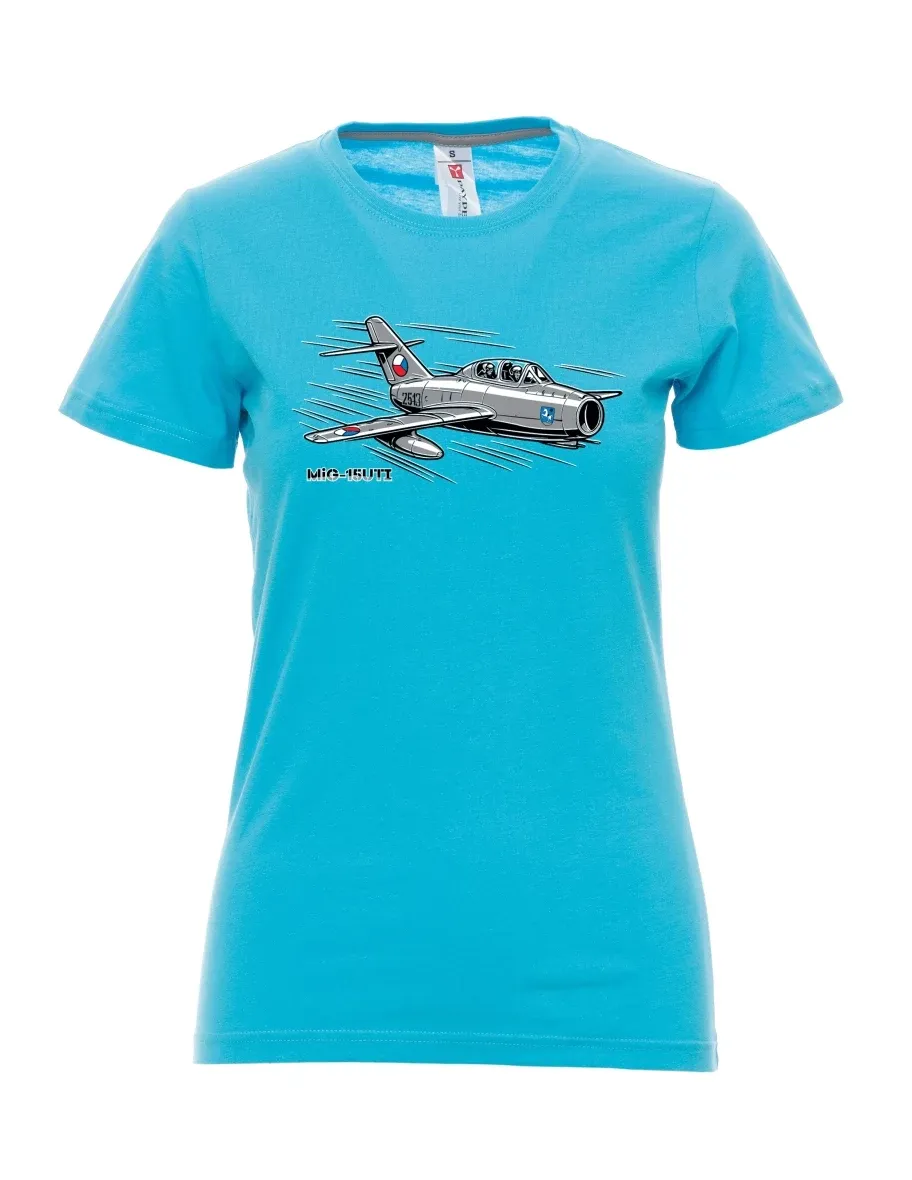 Atoll-blaues T-Shirt für Damen Flugzeug MiG-15UTI