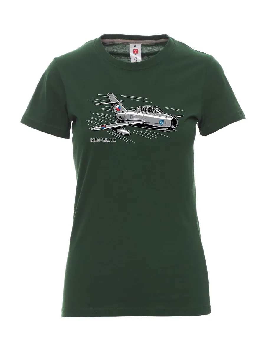 Dunkelgrün T-Shirt für Damen Flugzeug MiG-15UTI