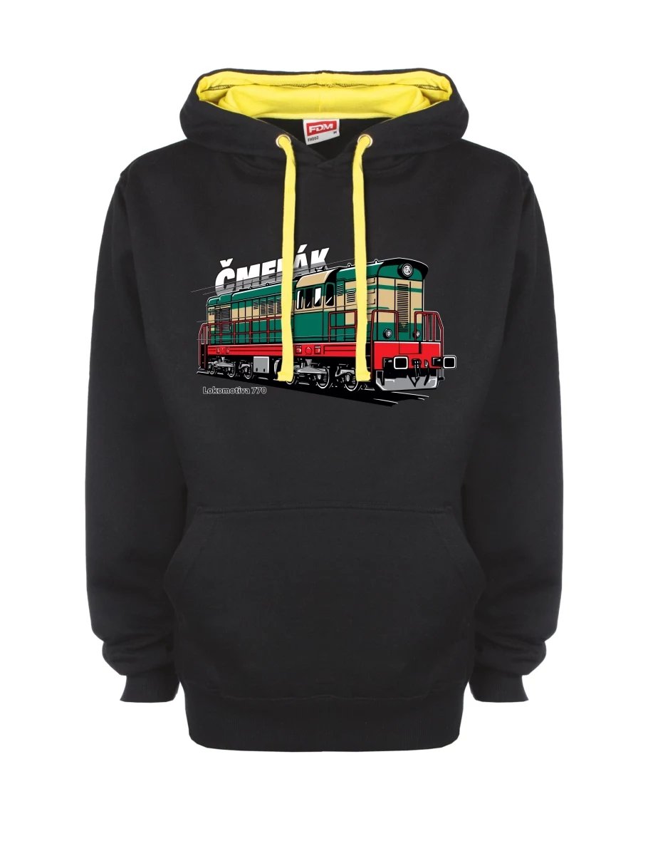 Gelb-schwarzes Sweatshirt mit Lokomotive 770 „Čmelák“