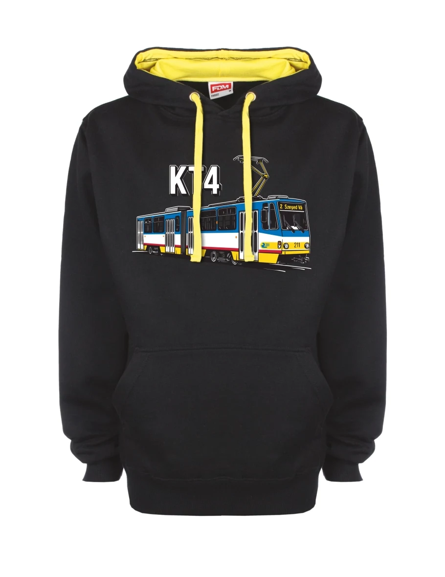 Gelb-schwarzes Sweatshirt mit Straßenbahn KT4