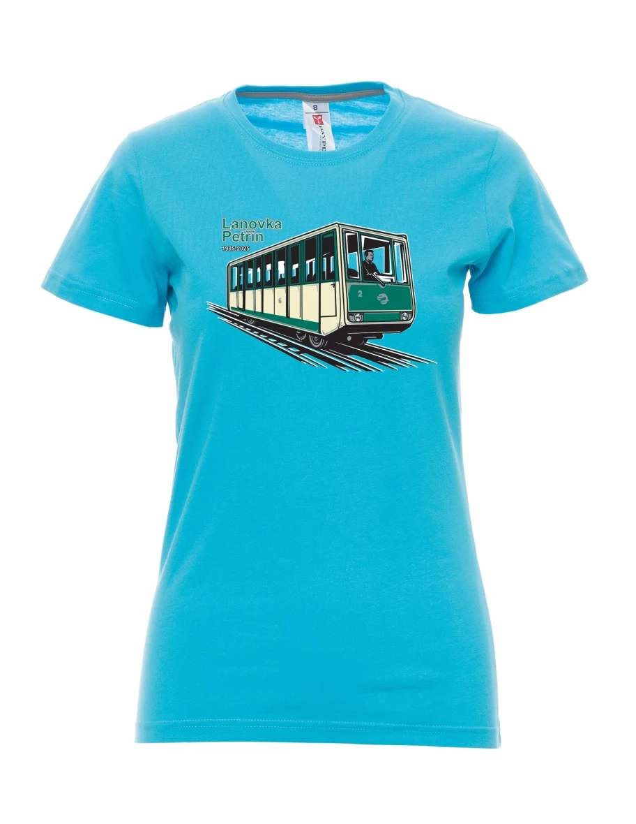 Atoll-blaues T-Shirt für Damen Seilbahn Petřín