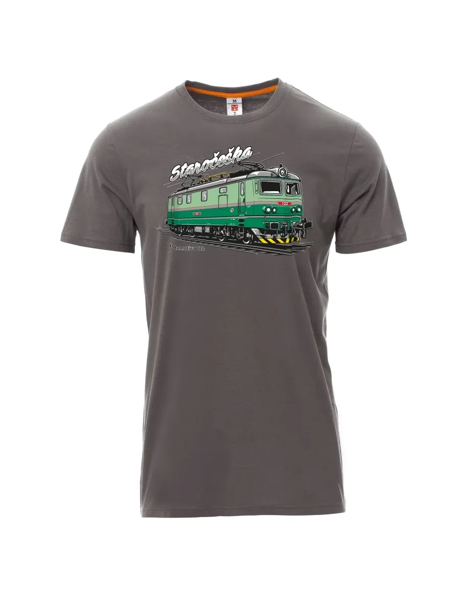 Graues T-Shirt für Männer Lokomotive 122 „Staročeška“